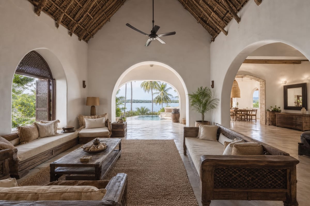 Living room under the thatched roof
