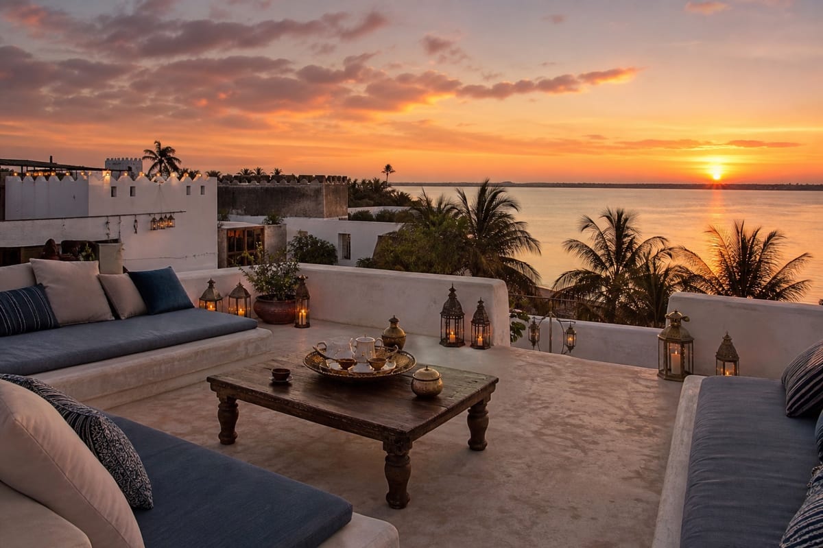 Rooftop terrace at sunset